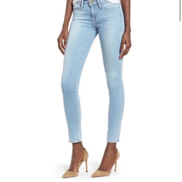 FRAME WOMENS LE SKINNY LE JEANNE JEANS LIGHT BLUE LOW RISE SIZE 25 - Picture 2 of 6